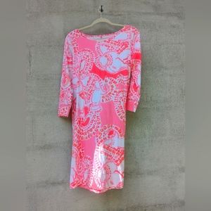 LILLY PULLITZER hot pink mini dress sheath dress 3/4 sleeves size M